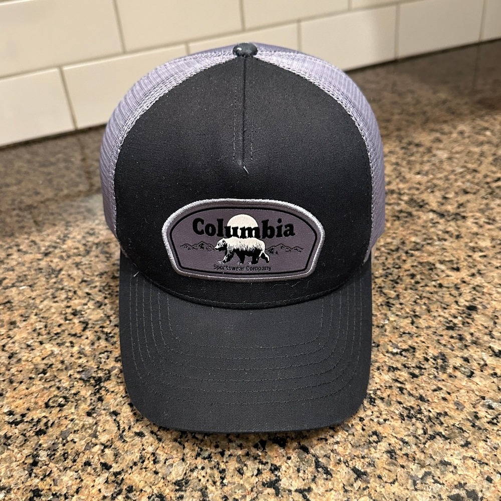 Columbia Bear Logo Trucker Hat Snapback Gray Black